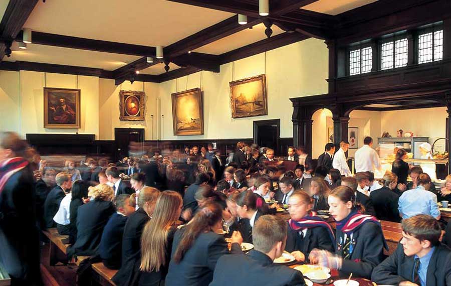 The whole school dining in the Great Hall