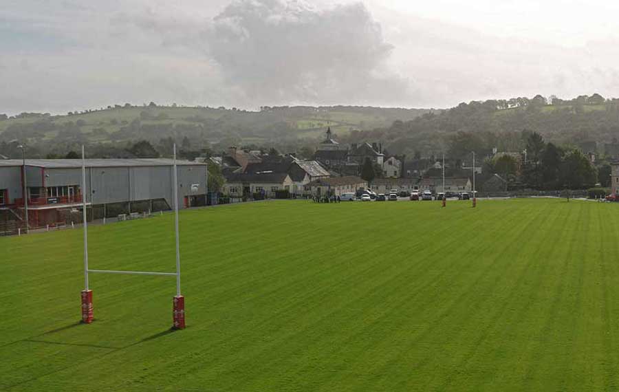 Grass pitches with valley view